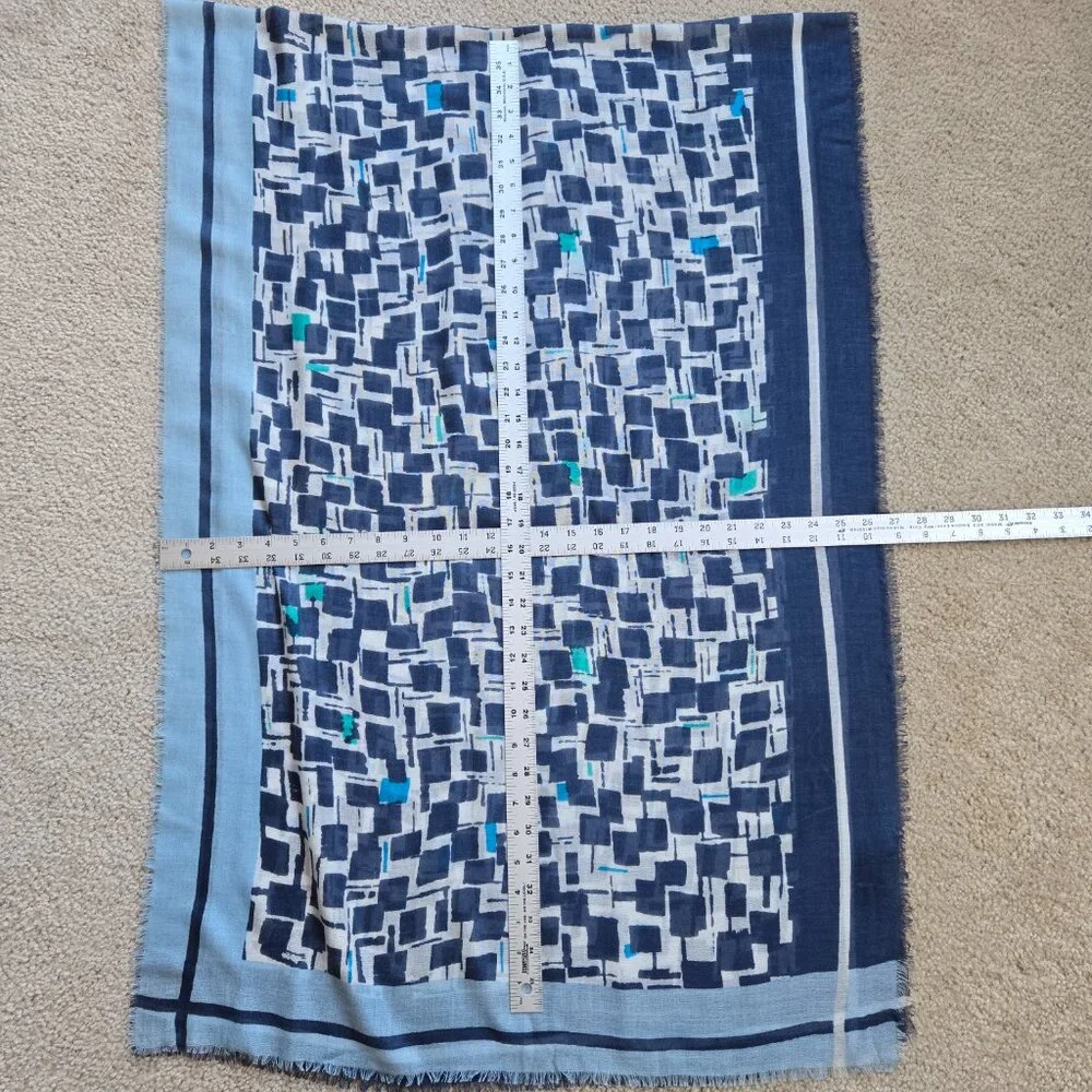 Kinross Silk Cashmere Scarf Blue Squares